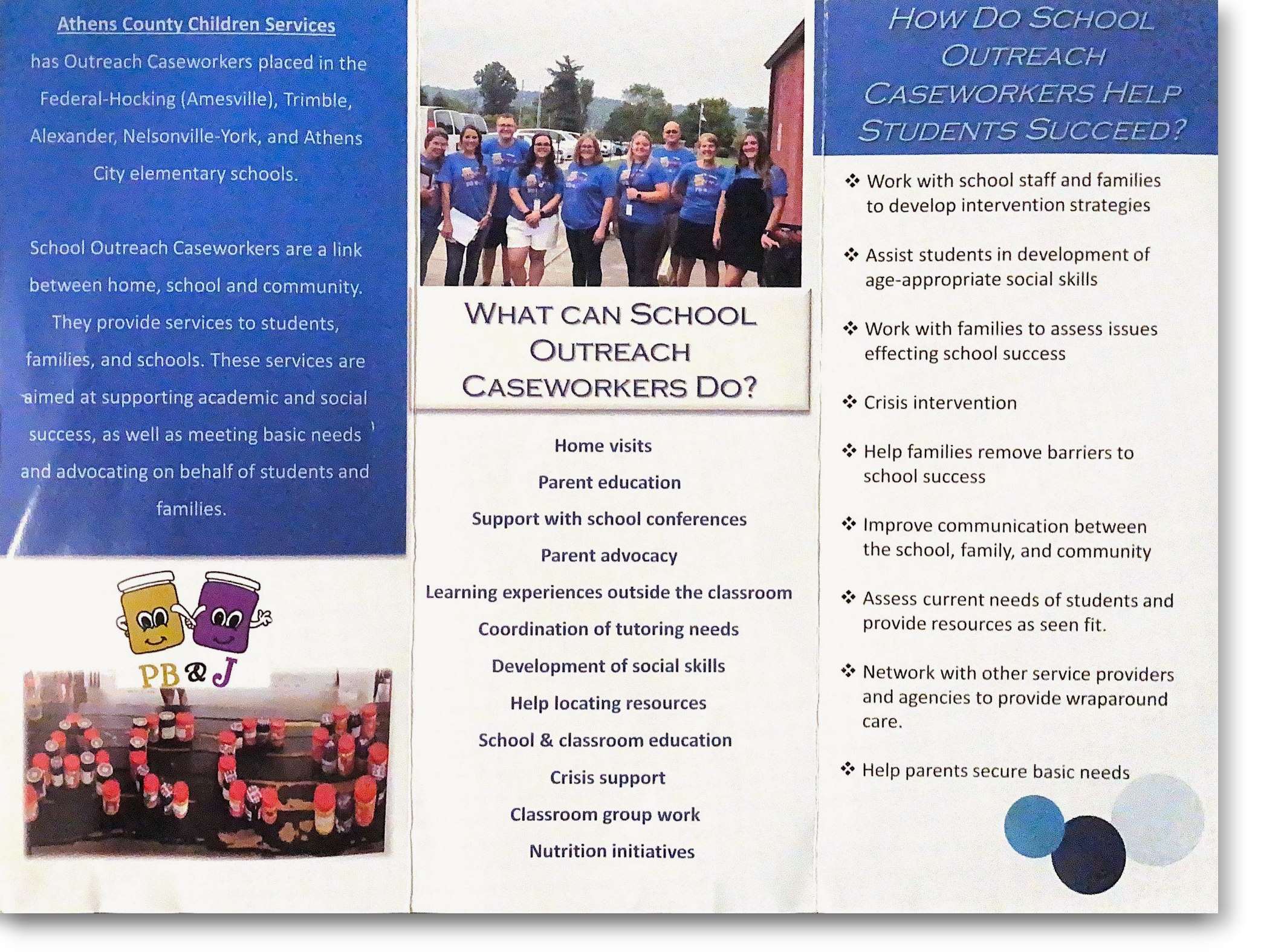 The brochure for the Athens County Children Services School Outreach Program