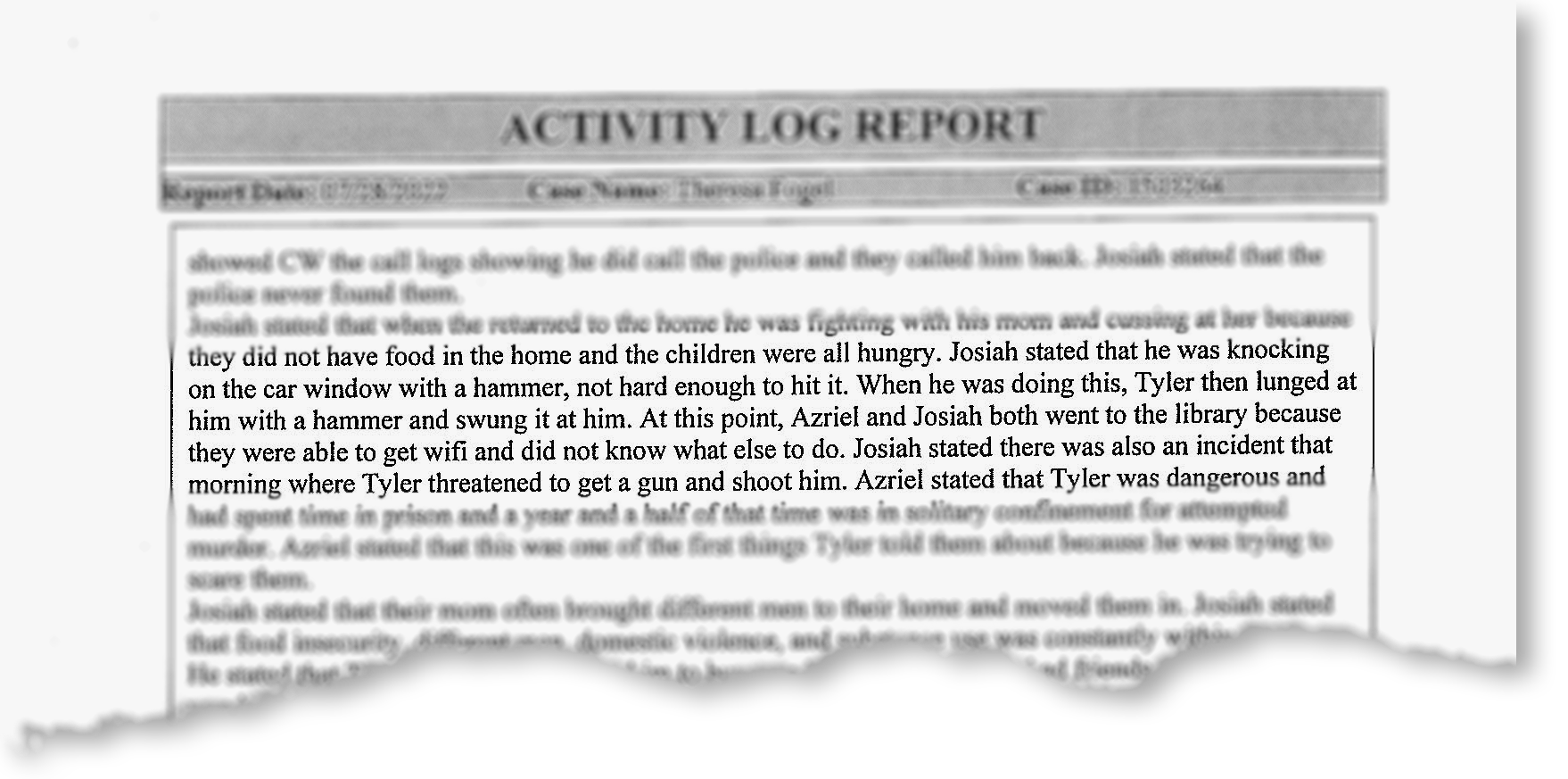 An entry from the activity log in Theresa Fogel's case