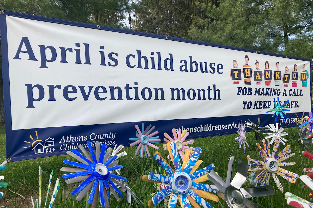 A banner noting that April is child abuse prevention month