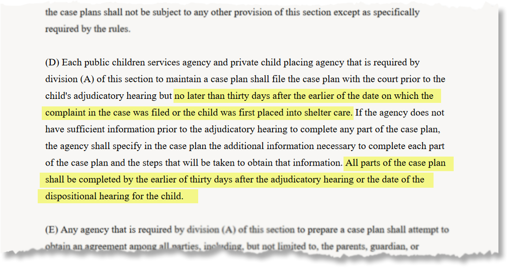 A section of the Ohio Revised Code that addresses case plans